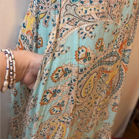 Nicole Miller Boho Dress Women's 4 Blue Floral Paisley Sleeveless Ruffle Pockets - Picture 9 of 10